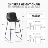 Black counter height stool with cushioned seat and metal legs, ideal for kitchen island seating