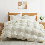 The down comforter is brushed in the pearly tones of off-white. Bring sophisticated elegance to your bedroom decor with this off-white bed comforter.