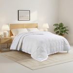 White down feather blanket with 100% cotton cover and box quilting, lightweight and breathable for year-round comfort