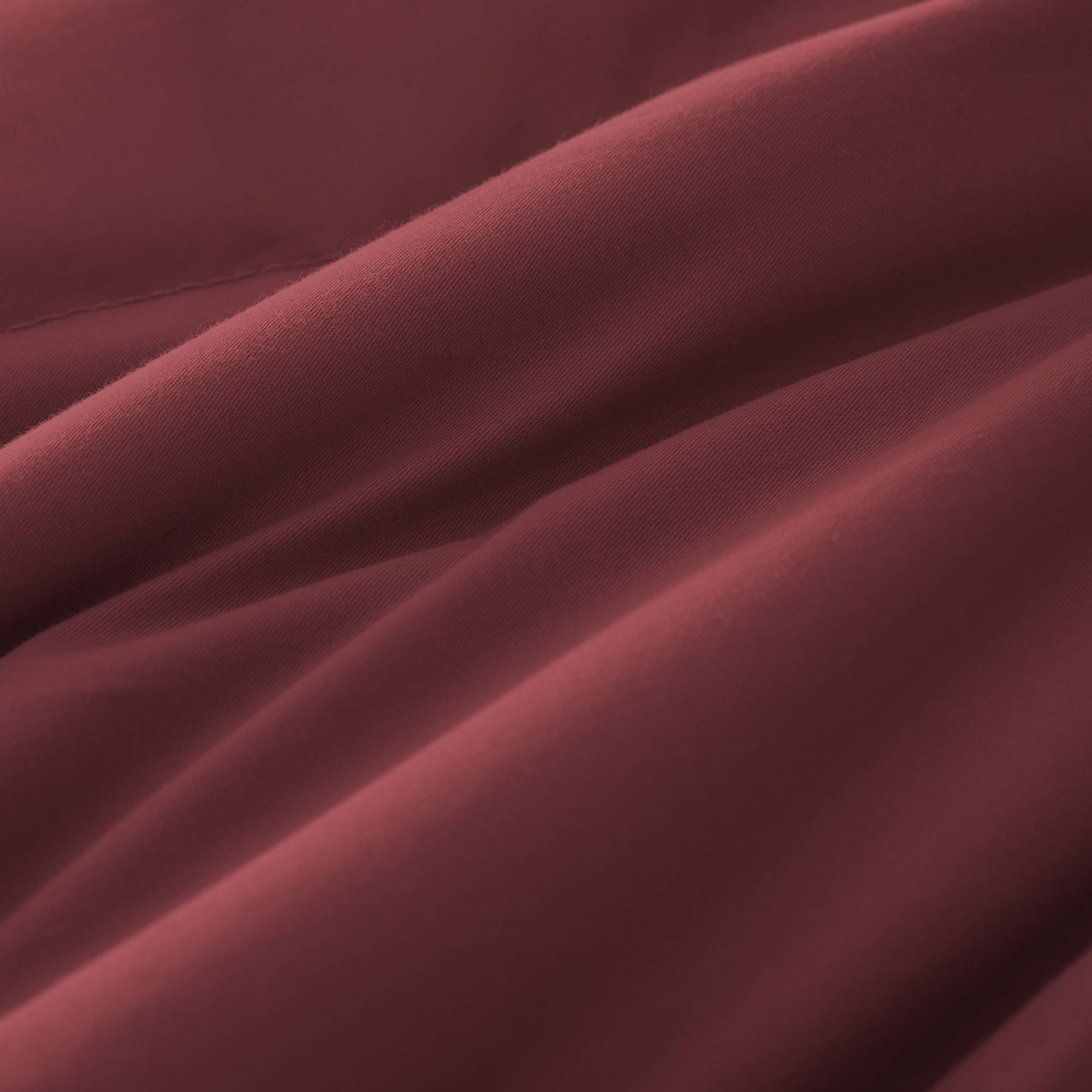 Lightweight wine red down blanket with 100% cotton cover and box quilting, featuring contrast piping and breathable comfort for year-round use