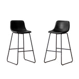 Set of 2 black counter and bar height stools with cushioned seats and metal legs, ideal for kitchen island or home bar
